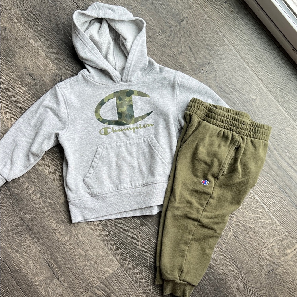 Champion Kids' Gray Hoodie and Green Joggers